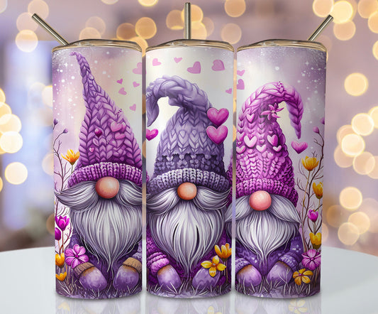 PURPLE AND PINK GNOMES 20 OZ STAINLESS STEEL TUMBLER